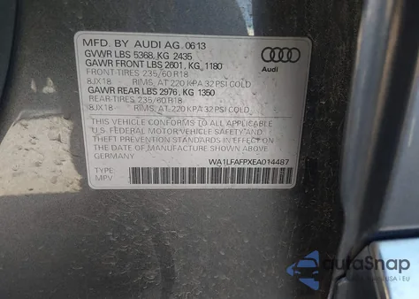 2014 Audi Q5 2.0T Premium z USA, uszkodzony, nr VIN WA1LFAFPXEA014487